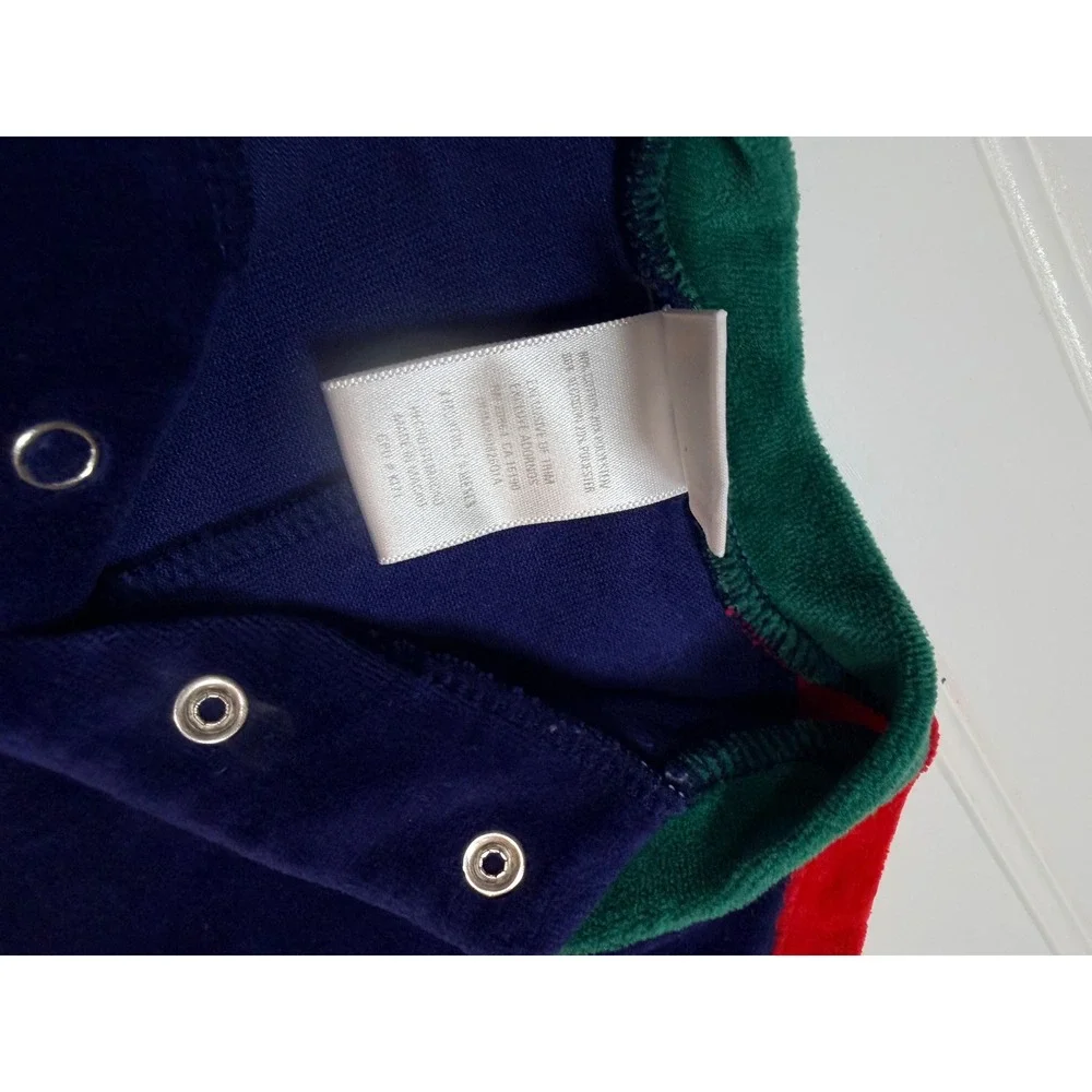 Little Me Vintage Baby Velour Footed Sleeper Navy Blue Bear Pockets 3-6 Months